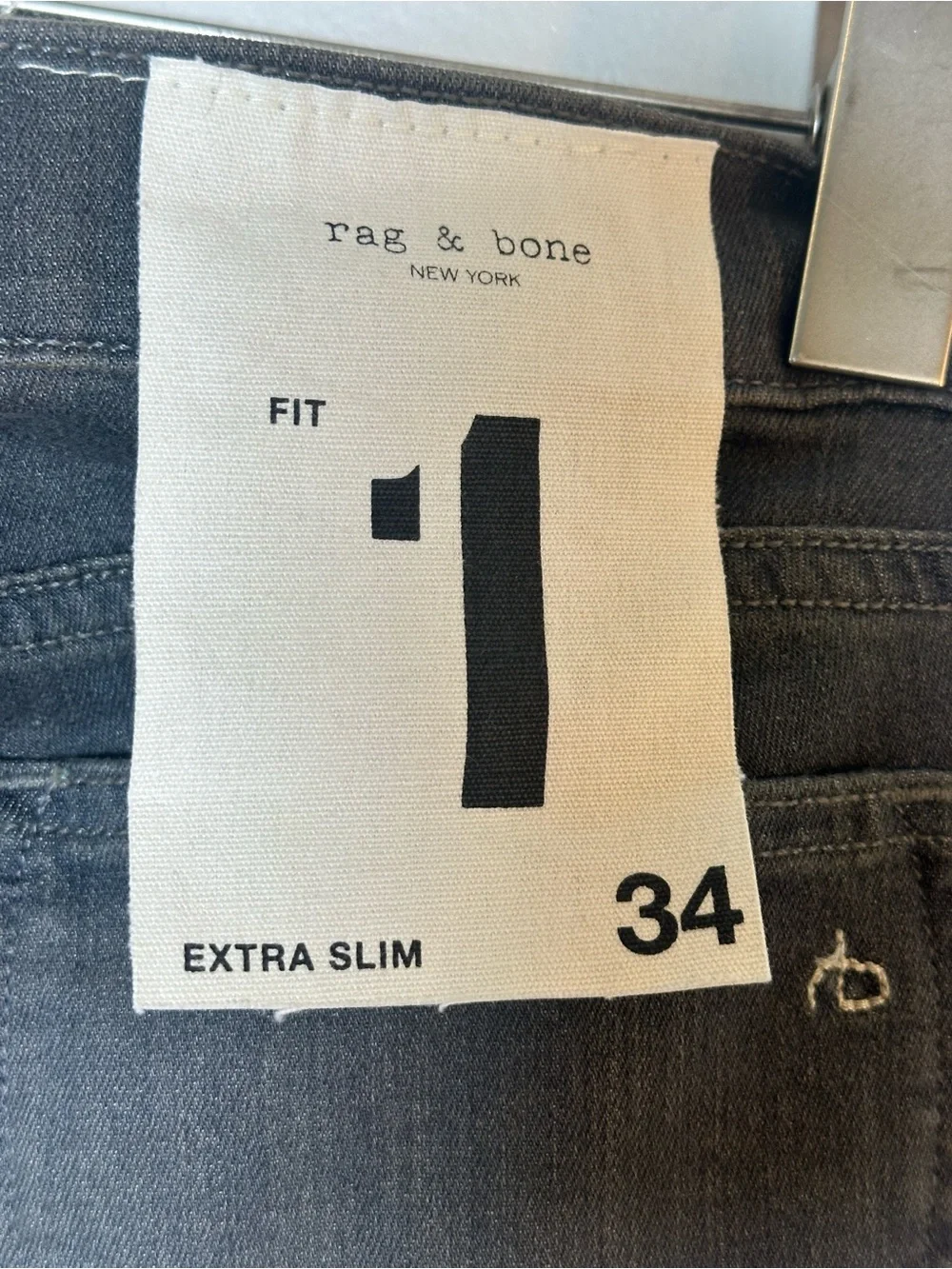 NEW Rag & Bone Mens Fit 1 Grey Extra Slim Fit Dark Wash Denim Skinny Jeans, 34